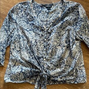 Lucky Brand Navy and Cream Paisley Blouse
